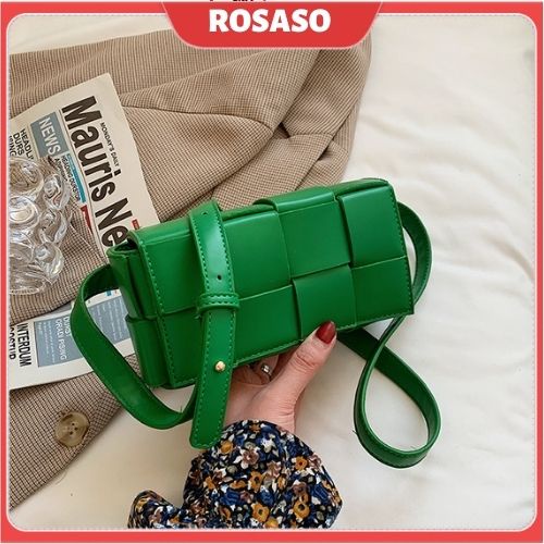 Túi xách nữ đẹp đeo chéo đan ô vuông màu xanh lá cây cao cấp ROSAS0 TX86