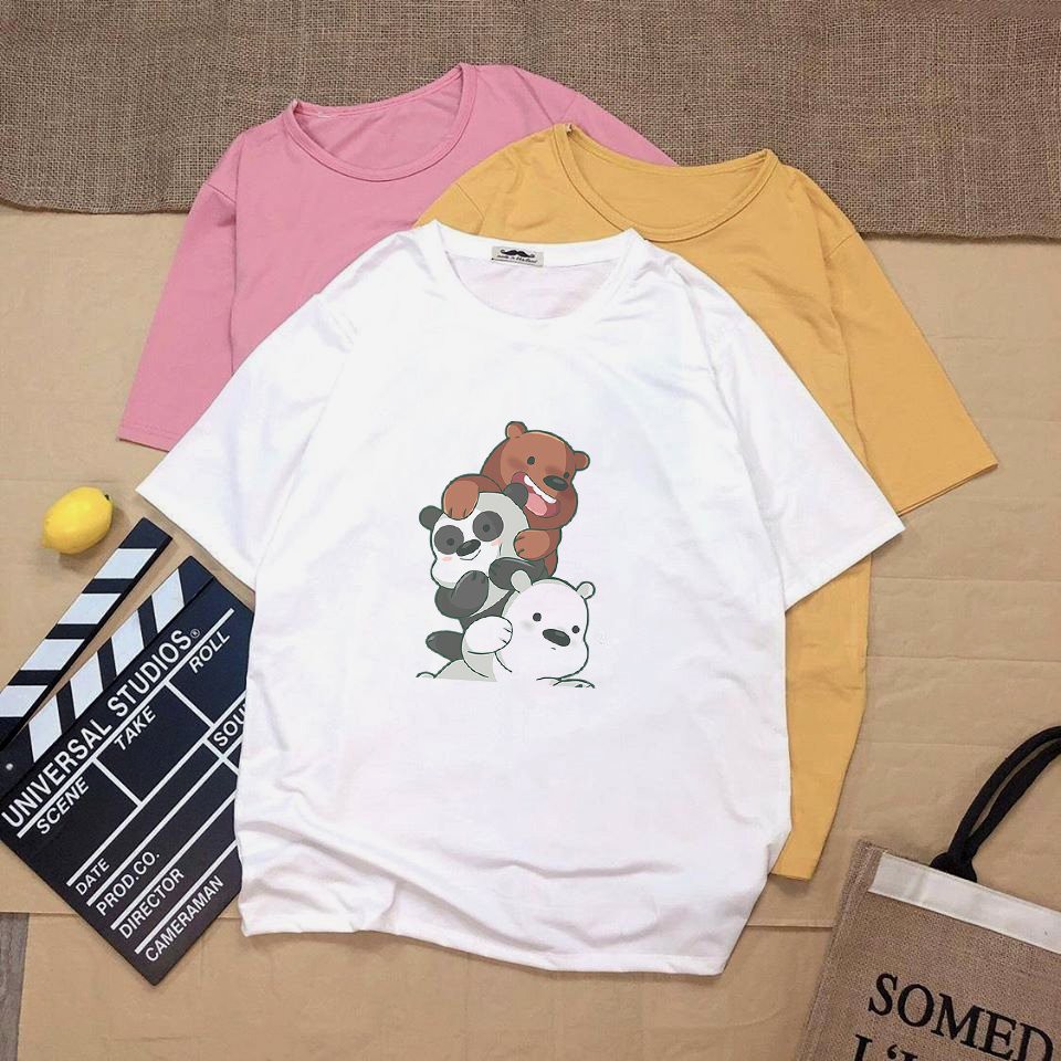 Áo thun tay lỡ form rộng 3 chú gấu vải dày mịn 20N1223
