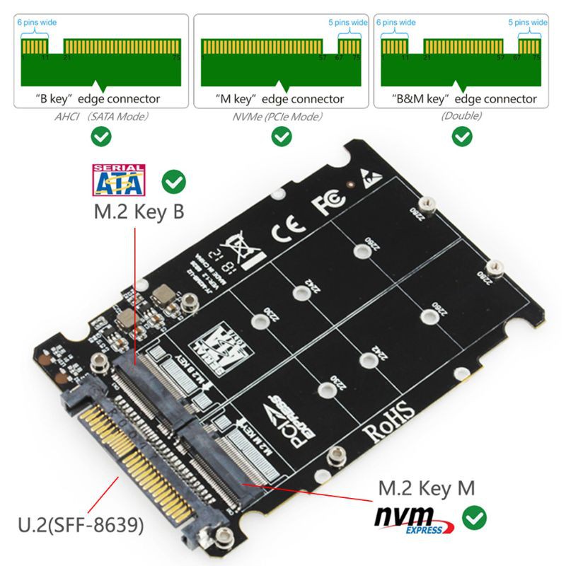 Bộ Chuyển Đổi Ngff Ssd Sang U.2 2 Trong 1 M.2 Nvme Và Sata-Bus Ngff Ssd Sang Pci-E U.2 Sff-8639
