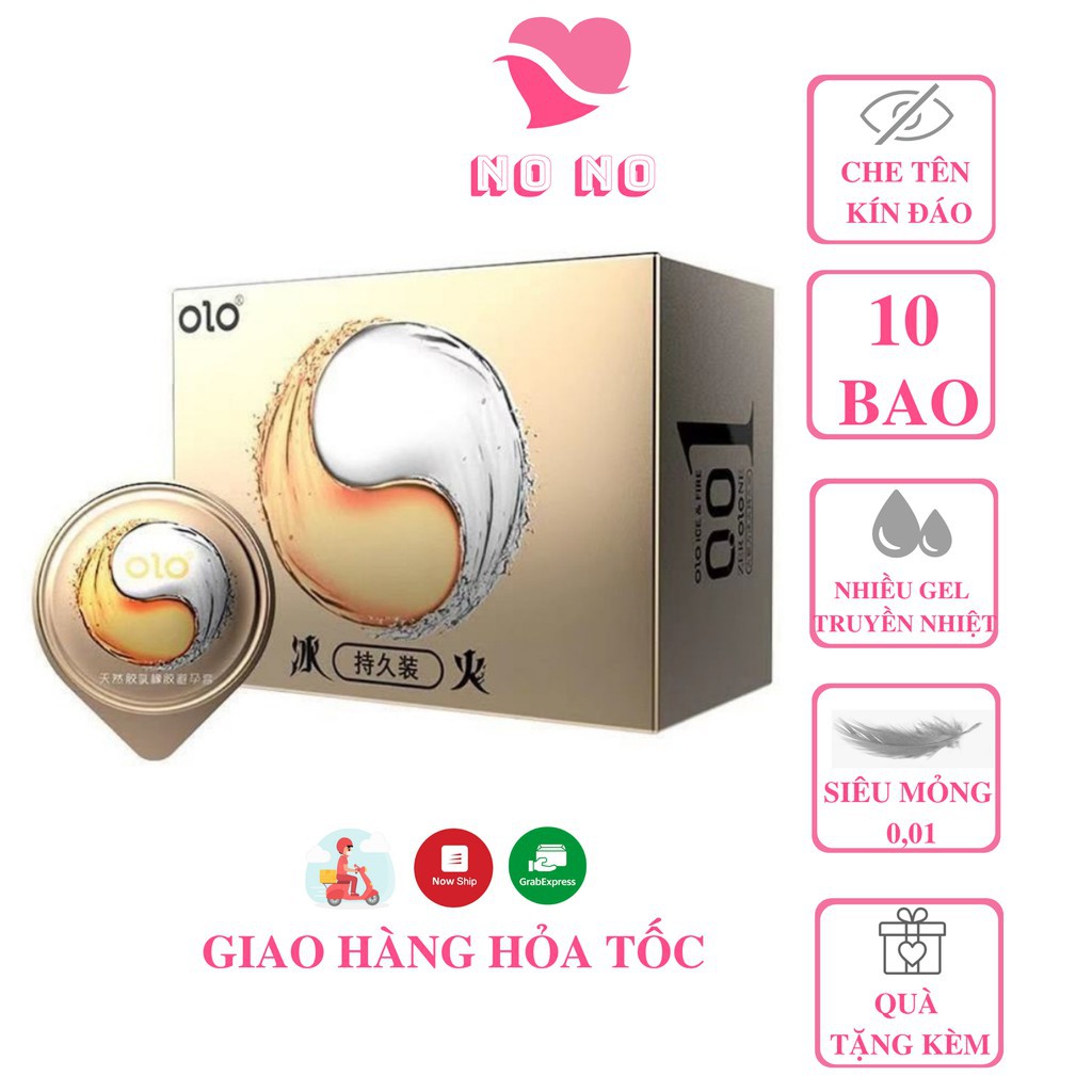 Bao cao su 0.01 OLO vàng lửa băng ,nhiều gel bôi trơn tạo cảm giác mới lạ - Hộp 10 bao - NO NO STORE