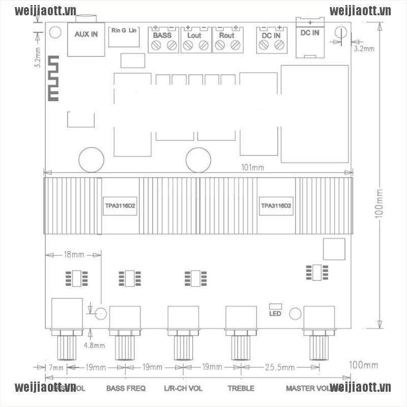 Bảng Mạch Khuếch Đại Âm Thanh Kỹ Thuật Số 2.1 Tpa3116D2 100w + 50w + 50w Dc 12-24v