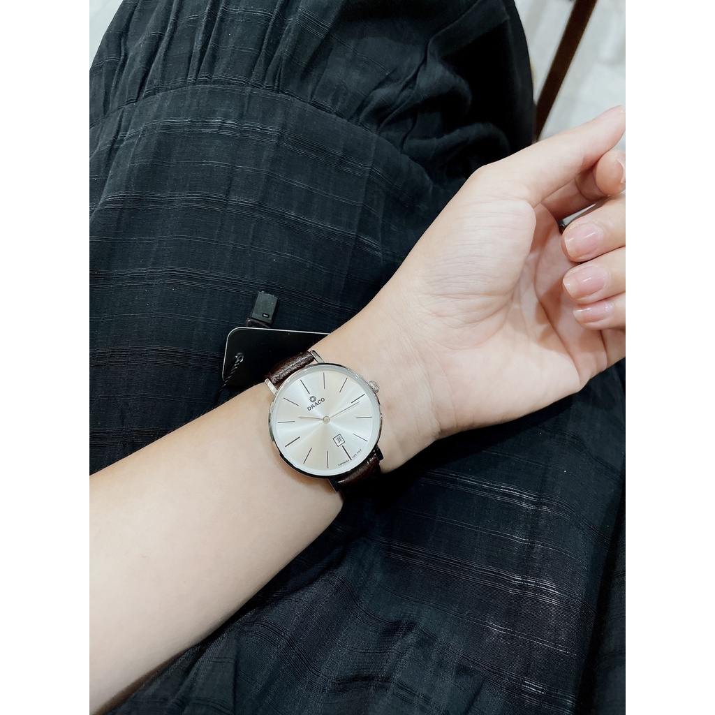 Đồng hồ nữ Draco D22-STN02 &quot;Classic Girl&quot; trắng kết hợp chất liệu dây da bò màu nâu - phụ kiện thời trang nữ nhẹ nhàng