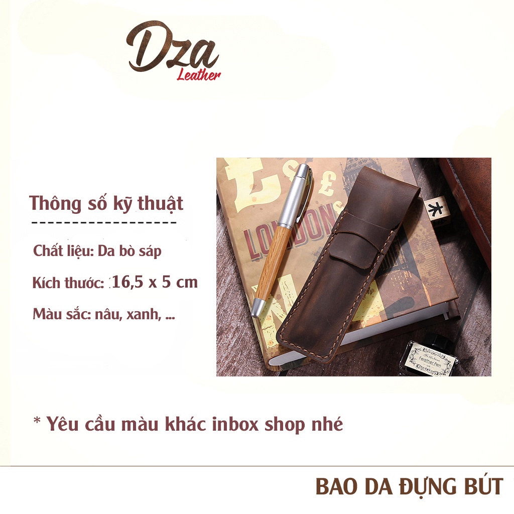 Bao da đựng bút cao cấp da bò sáp Dza leather kiểu dáng hiện đại, phong cách vintage