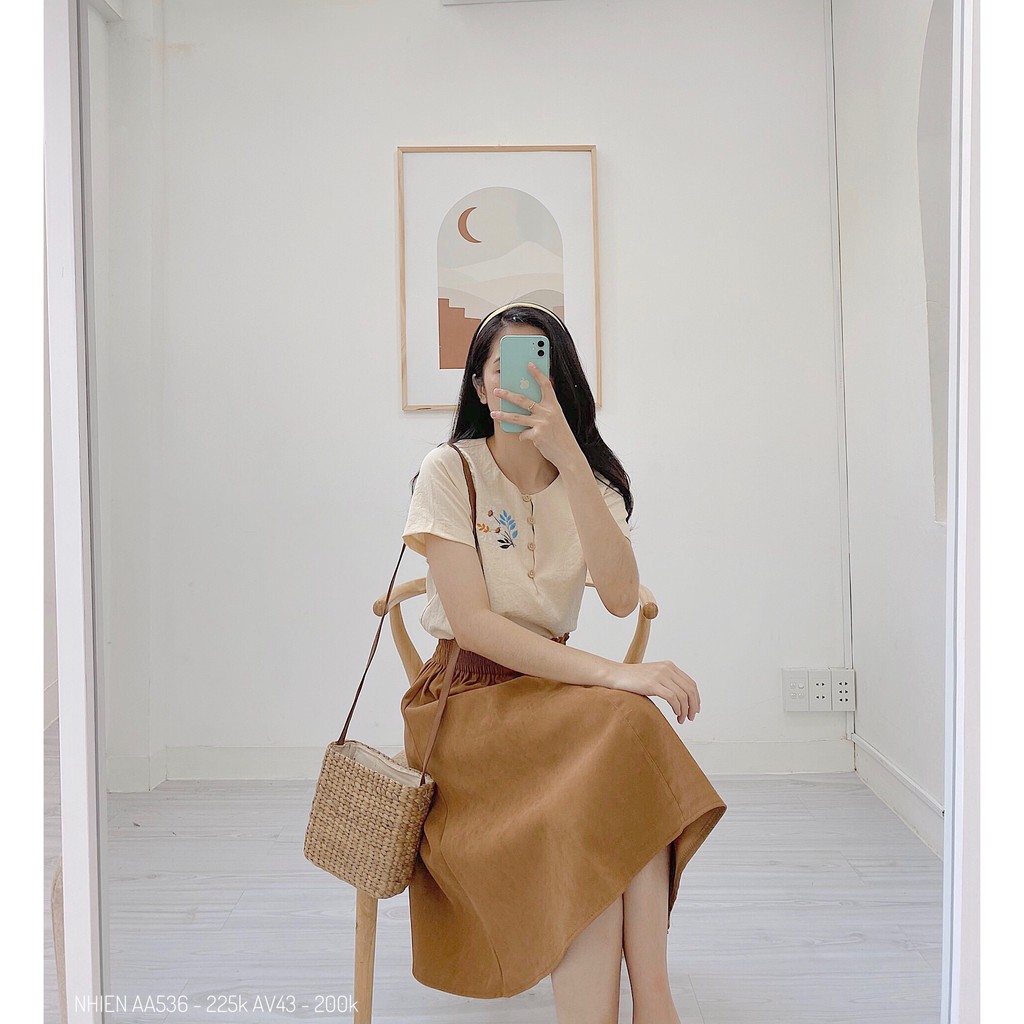 Chân Váy Nút Lưng Chun Nhienvintage_AV43 | BigBuy360 - bigbuy360.vn