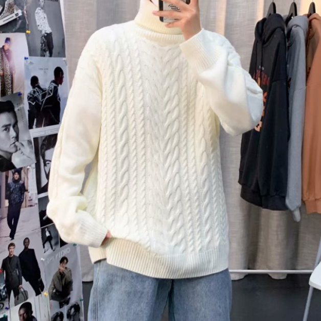 Áo sweater cổ lọ dáng rộng ấm áp phong cách trẻ trung cá tính cho nam