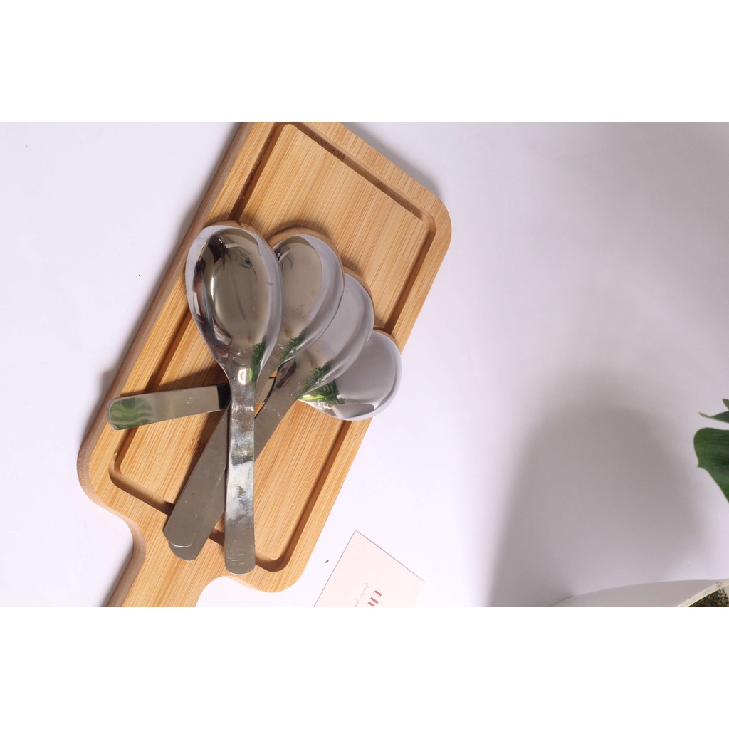 Bộ thìa muỗng inox cán ngắn  đầu tròn ăn phở súp bún miến cháo 100% inox  Sài Gòn sáng bóng đẹp cao  cấp dày dặn  QW001