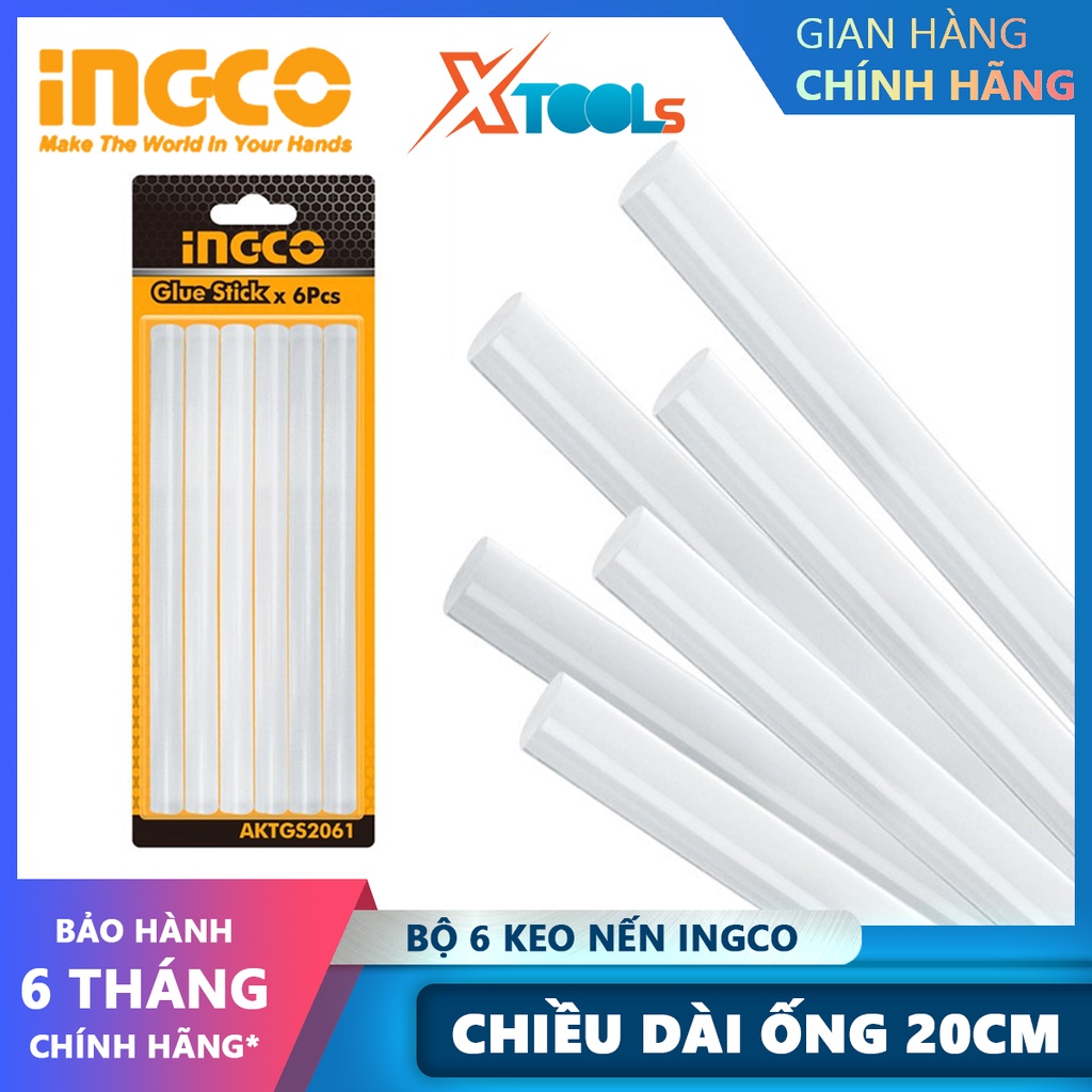 Keo nến INGCO AKTGS2061 | túi 6 keo nhựa hàn, chất liệu nhựa dầu mỏ, Đường kính 11.2mm,20cm, chính hãng INGCO