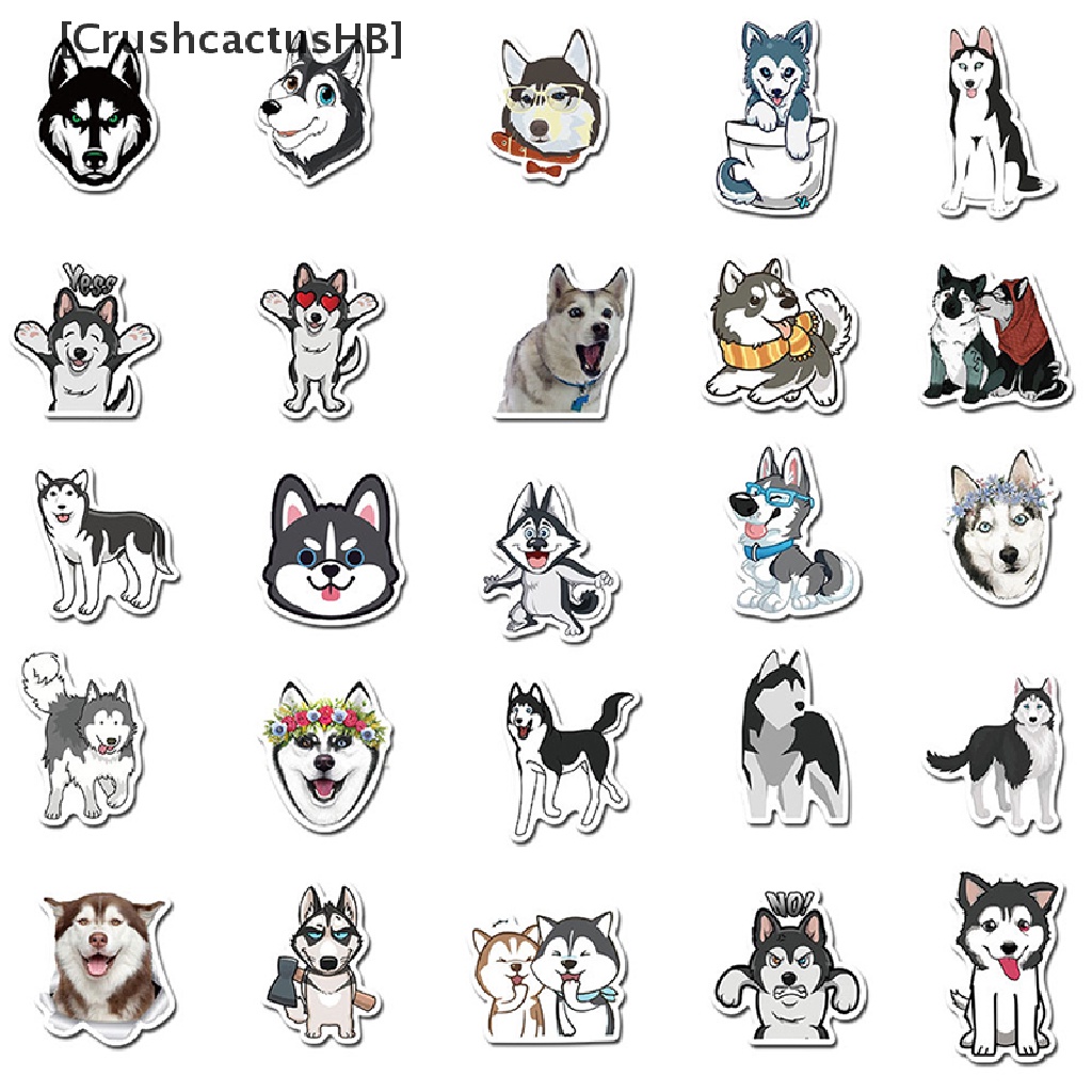 [CrushcactusHB] 50 Miếng Dán Hình Chú Chó Husky Hoạt Hình Chống Thấm Nước Dễ Thương Làm Quà Tặng Cho Trẻ Em