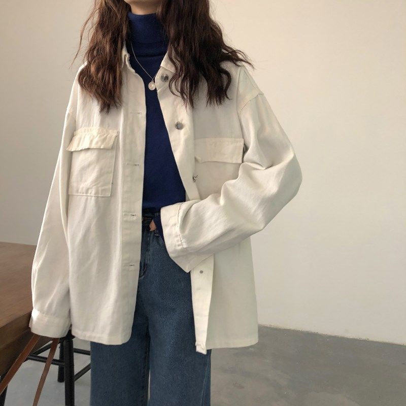 Áo khoác denim COZOK dáng rộng đơn giản thời trang cho nữ