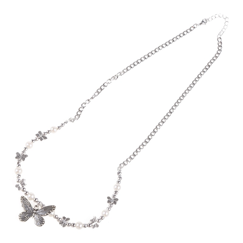 Vòng Cổ Choker Mặt Hình Bướm Đính Ngọc Trai Nhân Tạo Phong Cách Gothic Cho Nữ