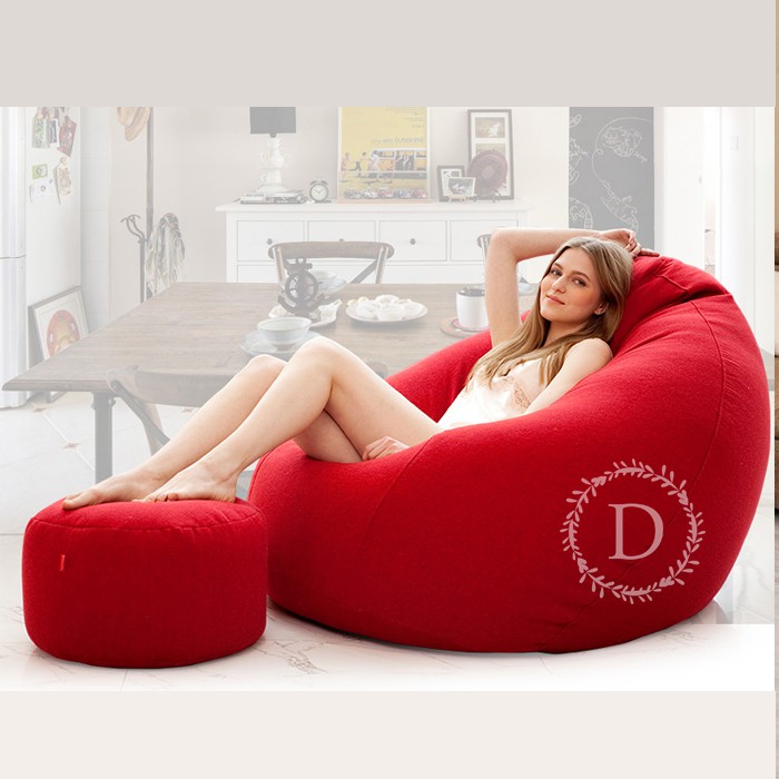 Ghế beanbag trái lê, đã gồm hạt bean, Vải thô sofa cao cấp, chịu lực, thoáng mát, êm ái, Ghế tốt cho sống lưng, đọc sách