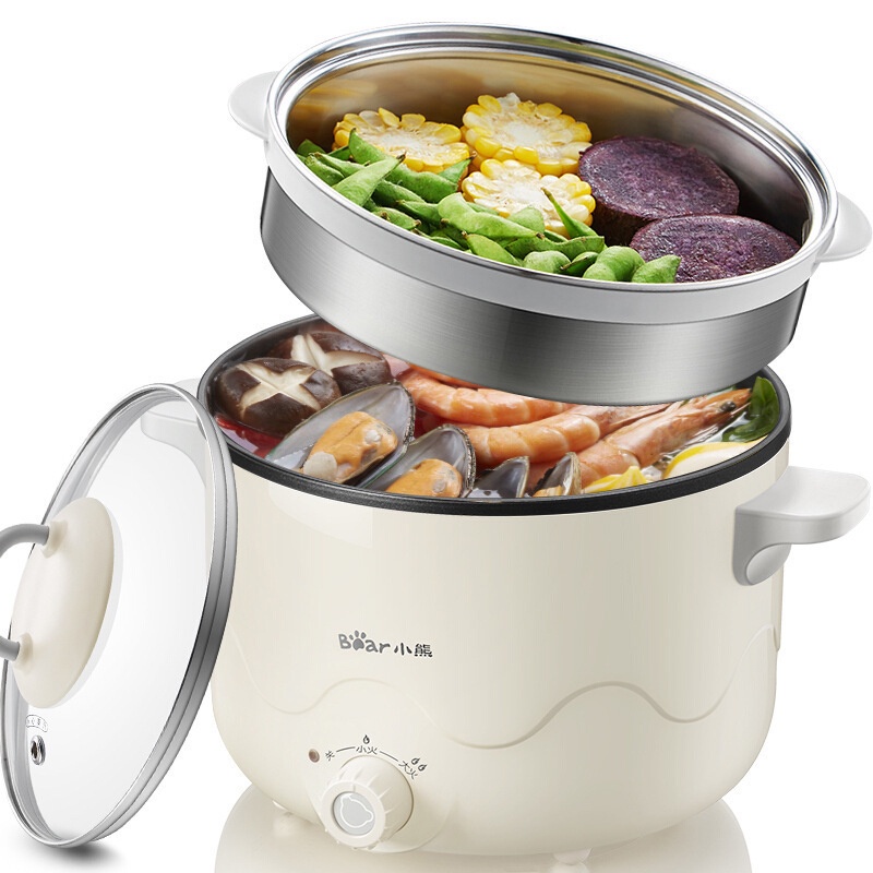 Nồi lẩu điện Bear đa năng DRG-C18H1 tặng kèm xửng dung tích 2.5L điều chỉnh nhiệt độ dễ dàng nướng lẩu hấp cực tiện lợi