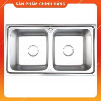 Chậu rửa bát cao cấp inox 100%, 2 hộc, (78x43x23)cm, bồn rửa , bảo hành 3 năm