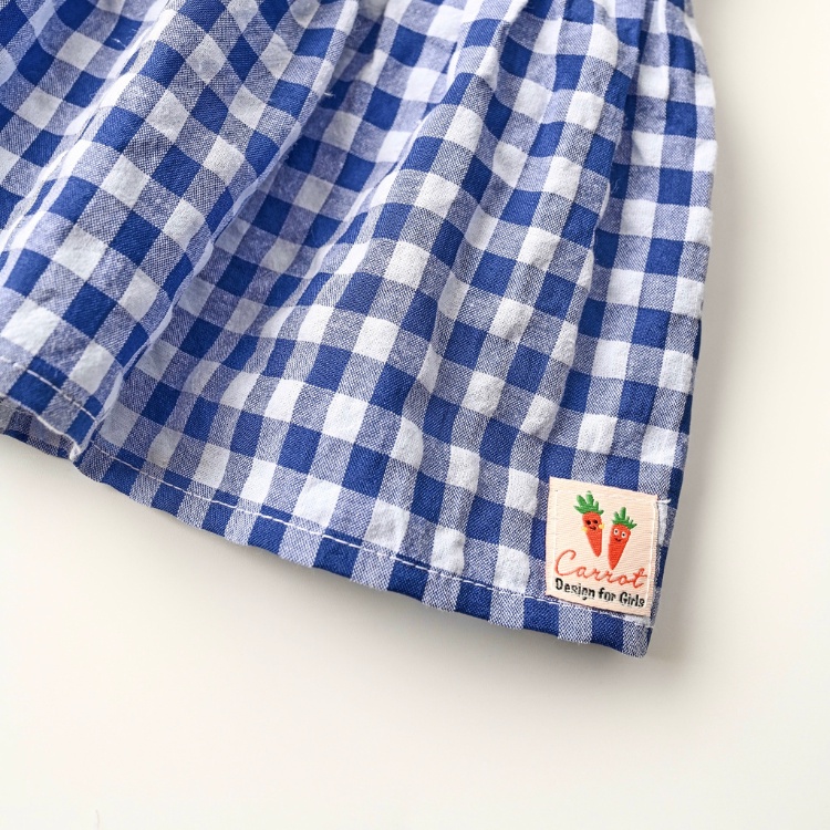 Váy Bé Gái Carrot Không Tay, Cổ Viền Nơ, Hoa Tiết Caro Xanh Navy, Chất Thô Xốp Thoáng Mát Thấm Hút Mồ Hôi