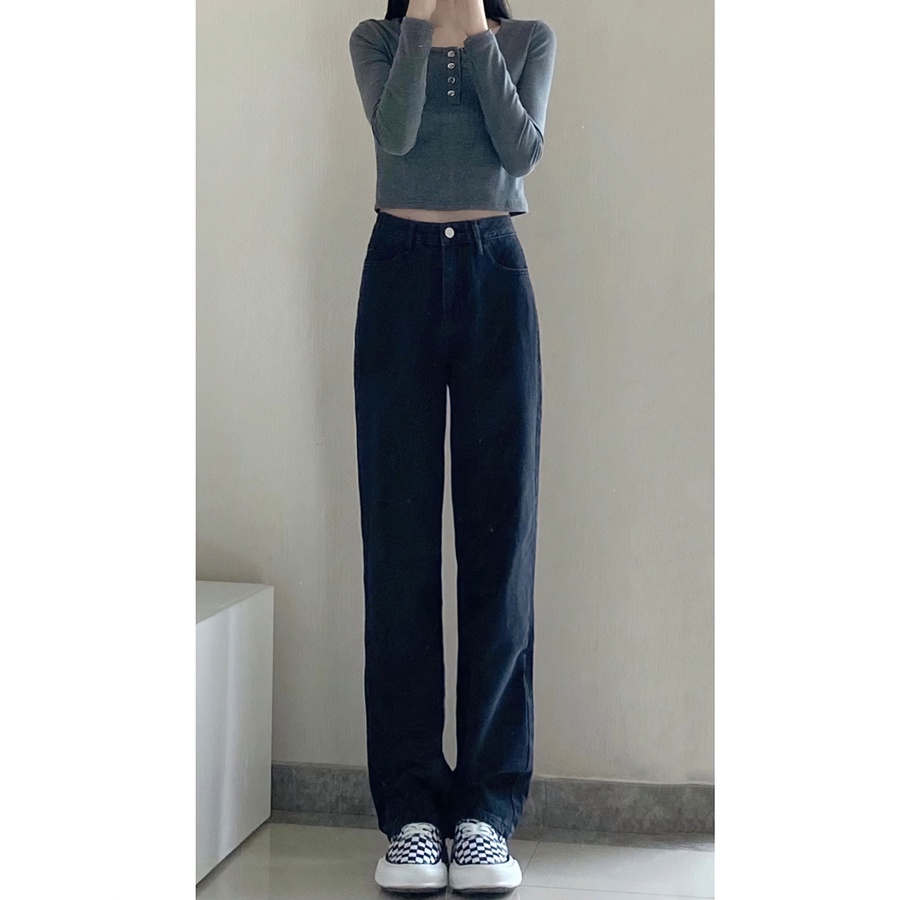 Xiaozhainv Quần denim dài ống suông phong cách Hàn Quốc thời trang cho nữ