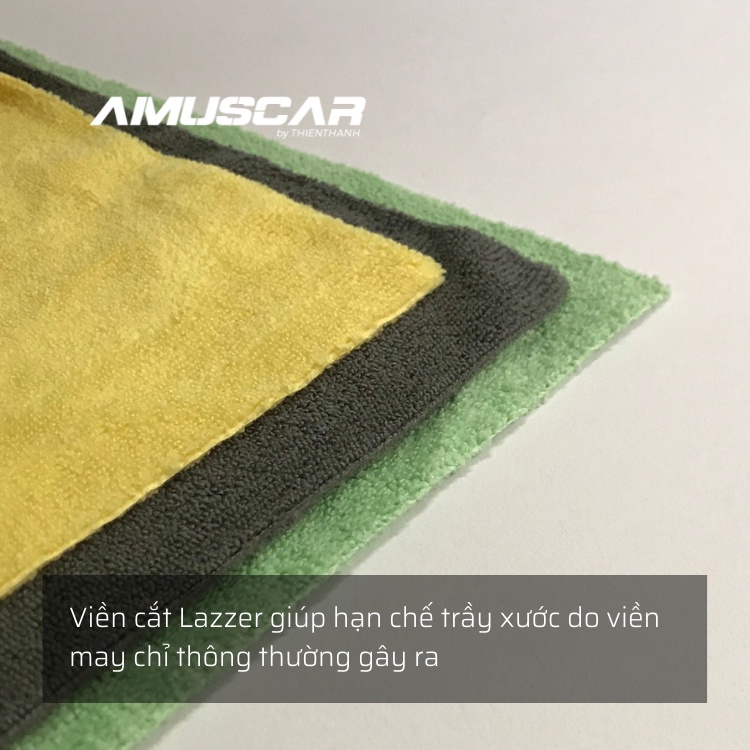 Khăn lau xe chuyên dụng PILE DOUBF AMUSCAR 100% Microfiber lau nội thất không viền mềm mịn không bụi vải