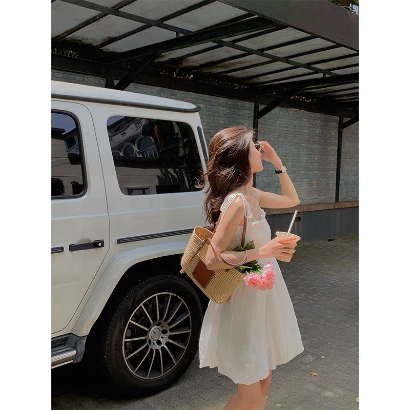 Đầm 2 Dây Nữ Chun Ngực Buộc Vai 2 Màu | BigBuy360 - bigbuy360.vn