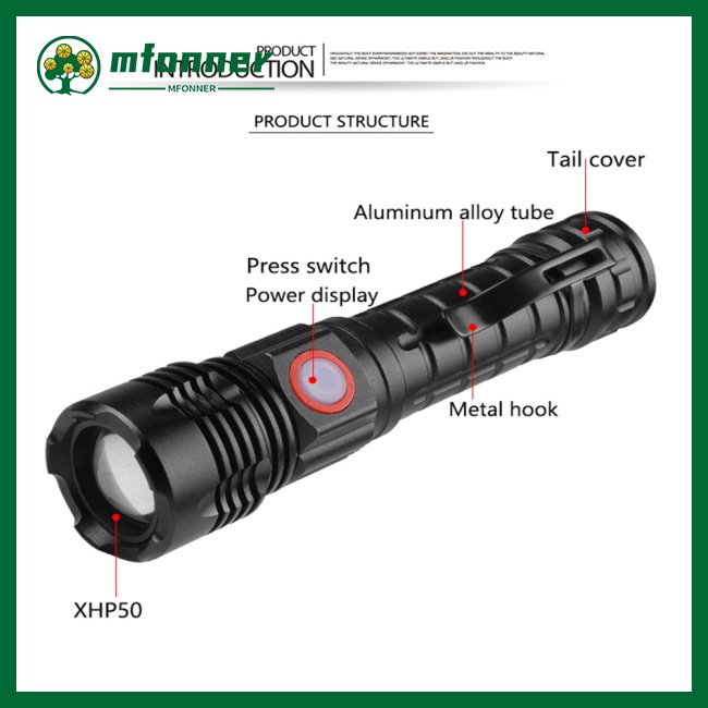 Đèn Pin Mini Mfonner Xhp50 600-800lm Chống Thấm Nước Kèm Kẹp Tiện Dụng