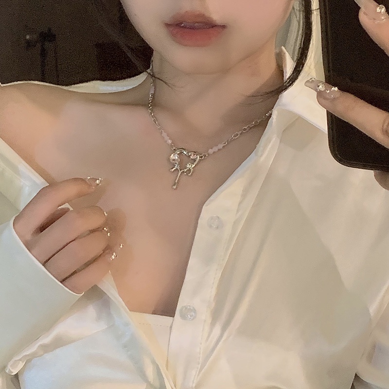 Vòng cổ Chuỗi Hạt Màu Hồng Phong Cách Harajuku Sang Trọng Chất Lượng Cao