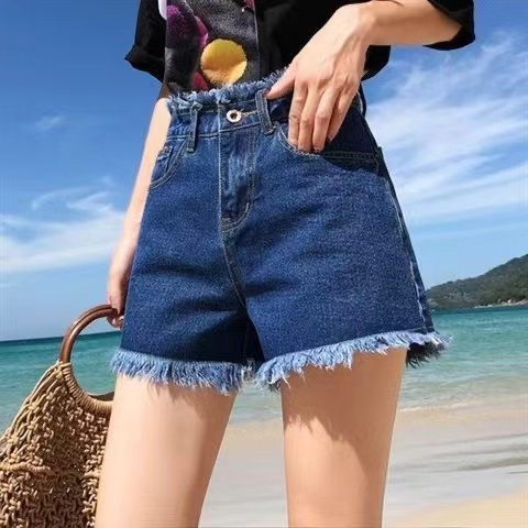 Quần Short Denim Ống Rộng Lưng Cao Thời Trang Hàn Quốc Dành Cho Nữ