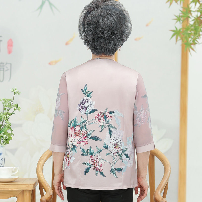 Áo Khoác Cardigan Vải Lụa Lạnh Thời Trang Cho Phụ Nữ Trung Niên 50 Tuổi