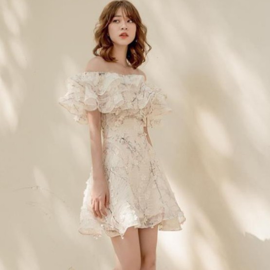 [Đầm dự tiệc] Váy đẹp trễ vai Windy Dress đính hoa dáng xòe sang chảnh [KÈM ẢNH THẬT]