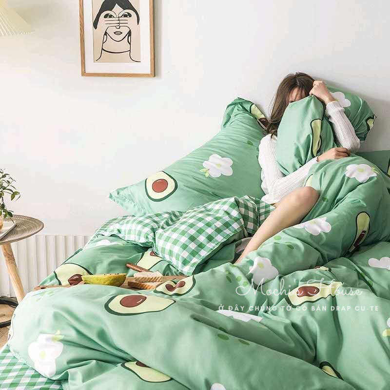 [VẢI SIÊU ĐẸP] BỘ CHĂN GA GỐI COTTON POLY TRÁI BƠ XANH SIÊU CUTE DRAP GIƯỜNG | BigBuy360 - bigbuy360.vn