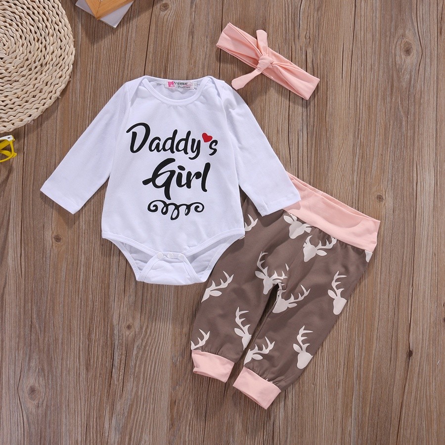 ღ♛ღBaby Girl Long Sleeve Romper+Pants+Headband Outfit Set