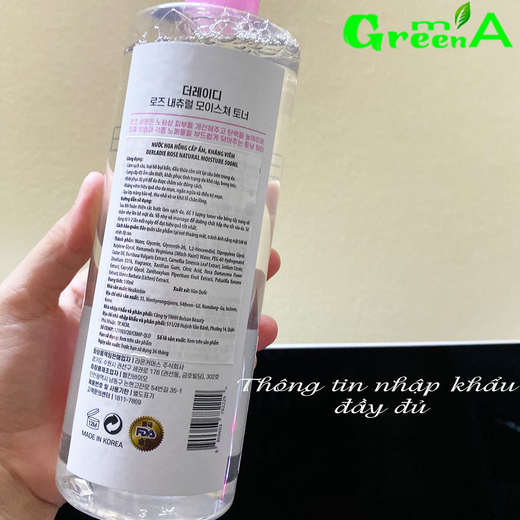 Nước Hoa Hồng Toner Derladie Rose Natural Moisture Toner 500ml Siêu Cấp Ẩm Nhập Khẩu Chính Hãng