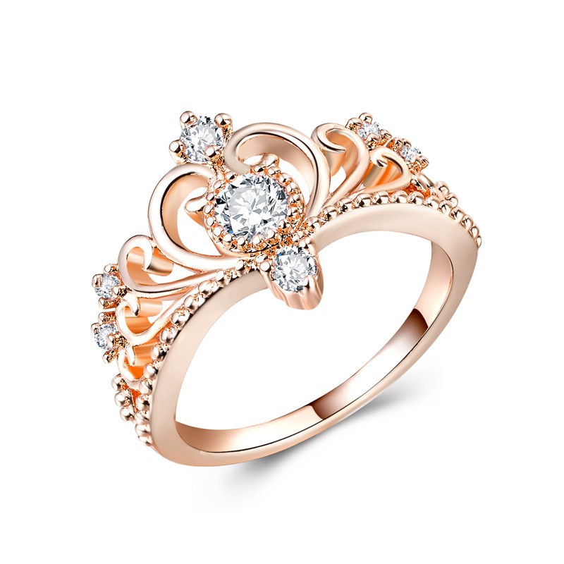 Nhẫn Mạ Vàng Hồng Hình Vương Miện Đính Đá Zircon Sang Trọng