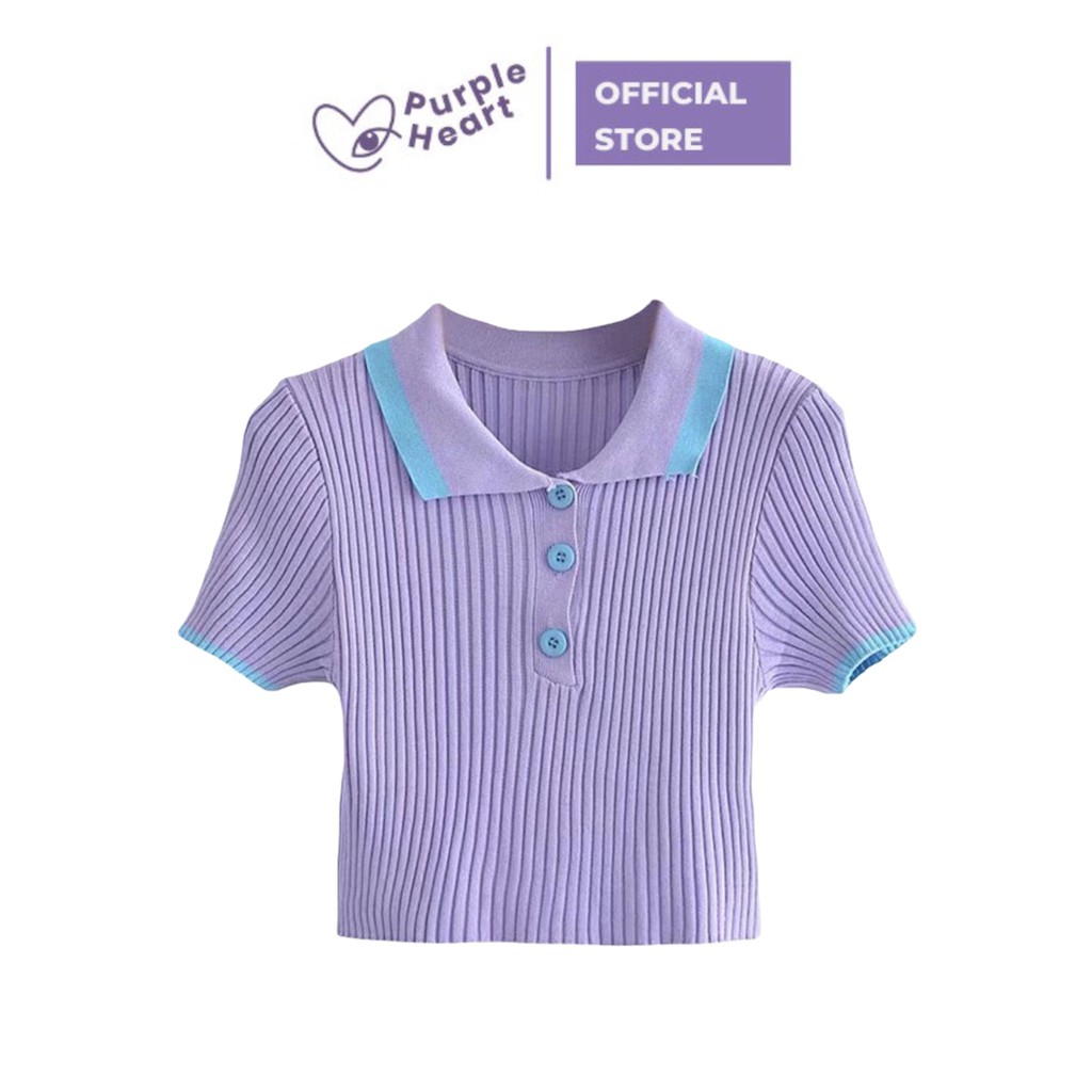 Biiz Top - Áo croptop polo viền cổ cho nữ Purple heart | BigBuy360 - bigbuy360.vn