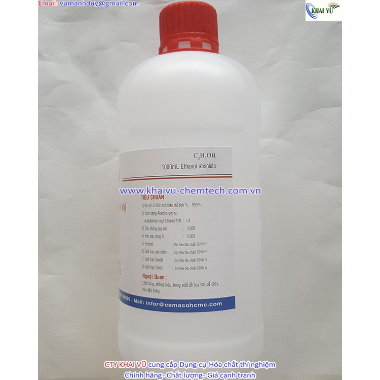 CỒN TUYỆT ĐỐI chai 1L 99.5 % Ethanol Absolute  tinh khiết thí nghiệm