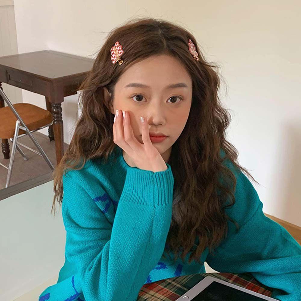 Kẹp Tóc Hình Thỏ / Gấu Kẻ Sọc Caro Không Đường May VANES1 Cho Nữ