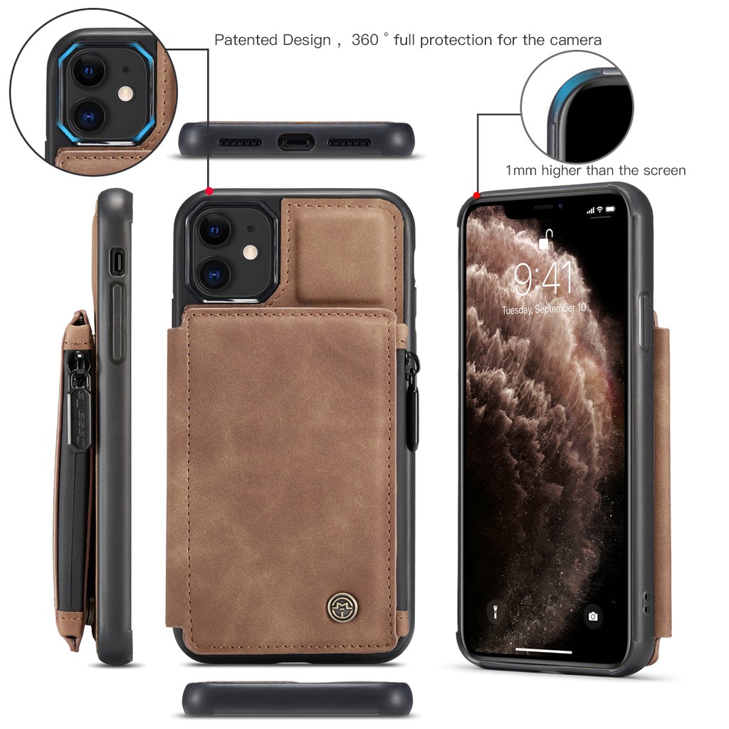Bao da PU thiết kế dạng ví có dây kéo cho iPhone 12 11 Pro Max XS Max XR 12 Mini X | BigBuy360 - bigbuy360.vn
