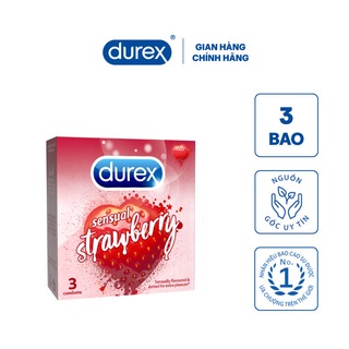 Bao cao su Durex Sensual Strawberry (3 bao/hộp) vị dâu tây tăng thời gian quan hệ Hàng chính hãng [FreeShip – Xả kho cắt