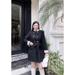Áo dạ viền ren màu đen