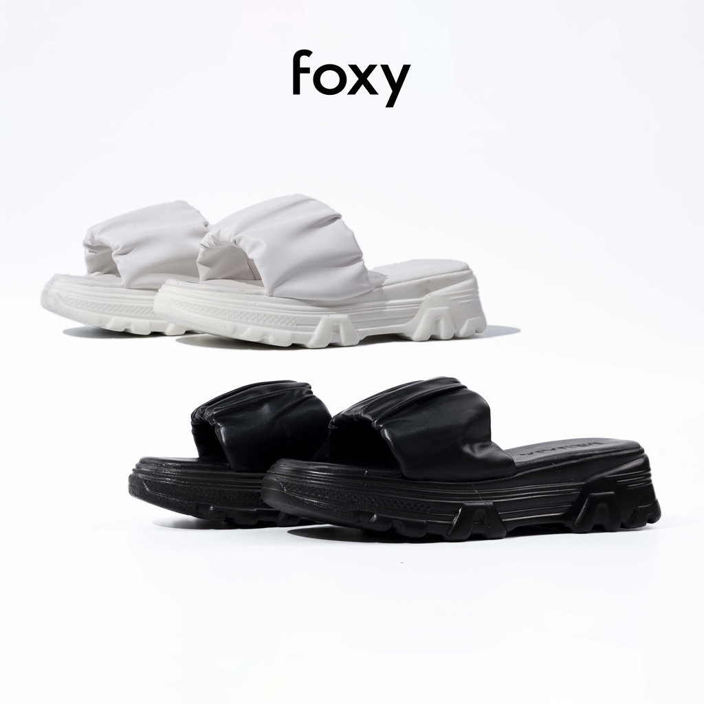 Dép Nữ Quai Ngang Da Nhún Phong Cách Ulzzang Hai Màu Đen Trắng Basic Foxy - FOM017