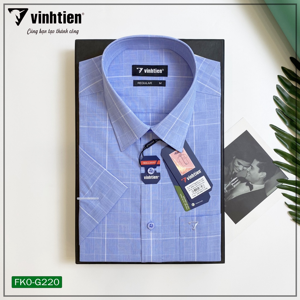 Áo Sơ Mi Nam Tay Ngắn Vĩnh Tiến Form Regular Vạt Ngang 330 - Mẫu 2