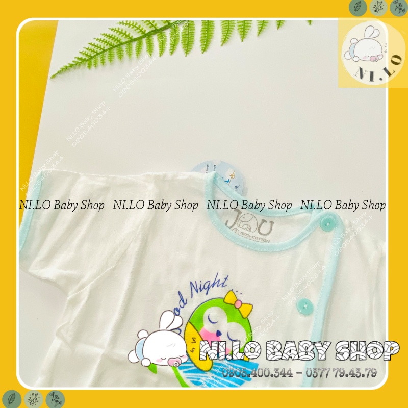 Áo sơ sinh trắng, ngắn tay nút lệch JOU, chất vải cotton 100% cao cấp mềm mịn, thoáng mát {Ảnh thật}