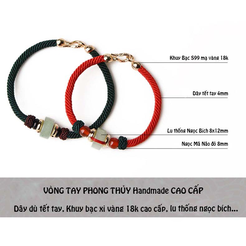 [VIP Siêu Cấp] - Vòng Tay Lu Thống Ngọc Đông Linh - Khuy Bạc S99 xi vàng 18k, Dây Tết Tay May Mắn, Tài Lộc, Thông Thuận