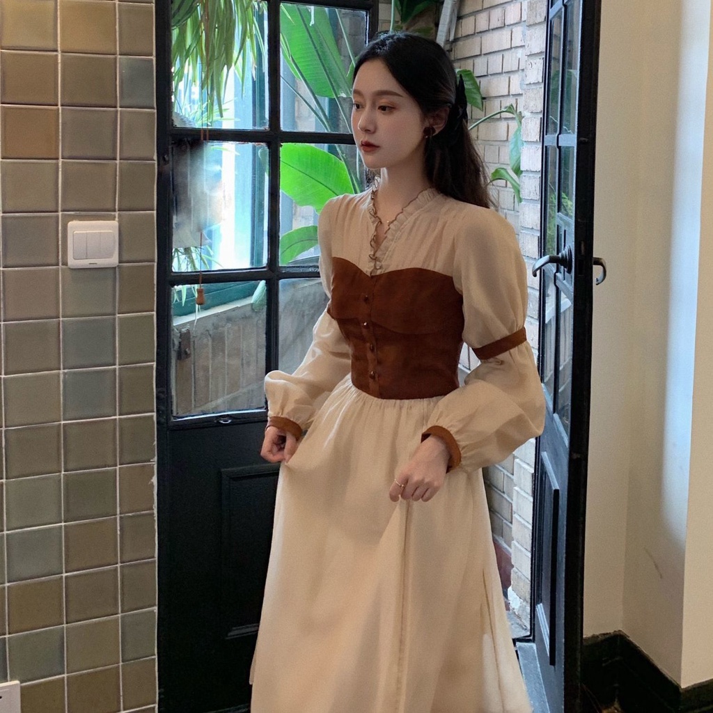 Đầm Công Chúa Tay Dài Ôm Eo Phong Cách Pháp Cổ Điển Thời Trang Xuân Thu Kiểu Mới 22W F &amp; X