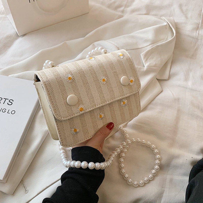 Túi Đeo Chéo Hình Vuông Cỡ Nhỏ Thêu Họa Tiết Hoa Xinh Xắn Thời Trang Cho Nữ