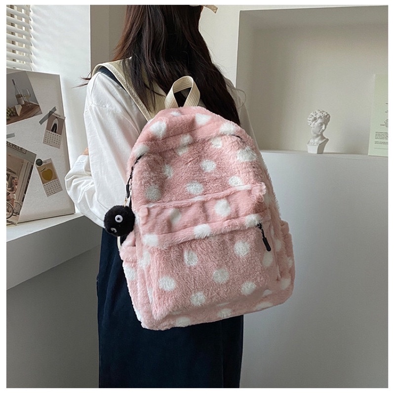 Balo lông thỏ hoạ tiết chấm bi trẻ trung