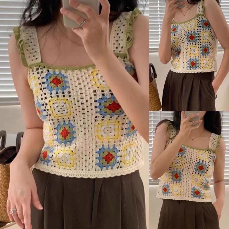 Ivy Áo hai dây Móc Không Tay Ngọt Ngào Mặc Hàng Ngày Đi Biển Mua Sắm Ngày