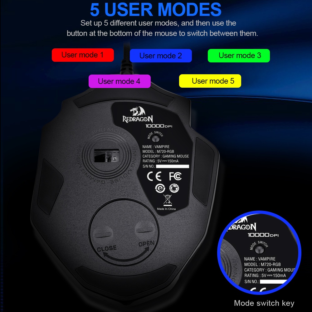REDRAGON Chuột Chơi Game Rdragon M720 RGB Có Dây USB 10000 DPI 8 Nút Bấm Dành Cho Máy Tính