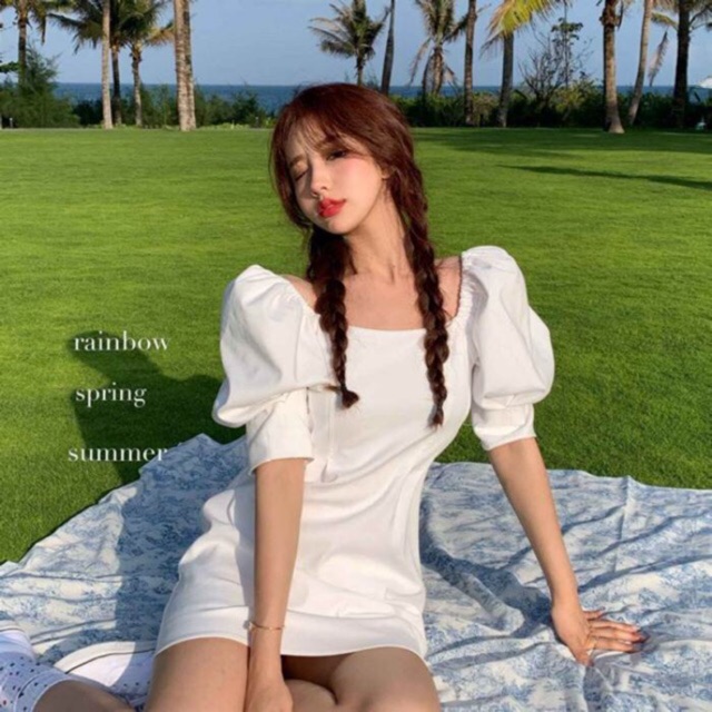 Váy trắng 🍑váy hở vai 🍑