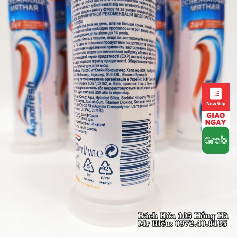 [T7/2023] Kem đánh răng Aquafresh Nga dạng ống 100ml