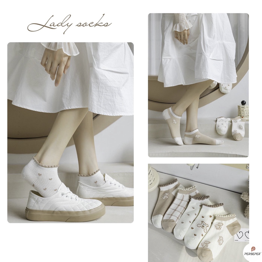 Tất cổ ngắn nữ, vớ nữ cổ bèo chất vải cotton co giãn bốn chiều thoáng khí