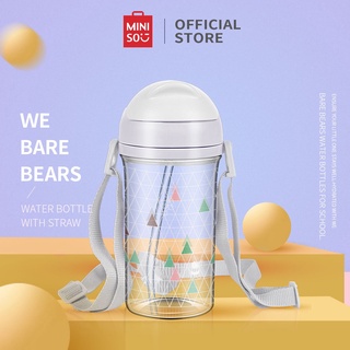 Bình nước Miniso We Bare Bears trong suốt in họa tiết có ống hút 400ml