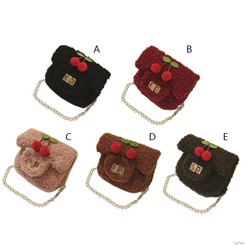 Se7en Children's plush shoulder bag cute cherry decoration girl crossbody accessories bag